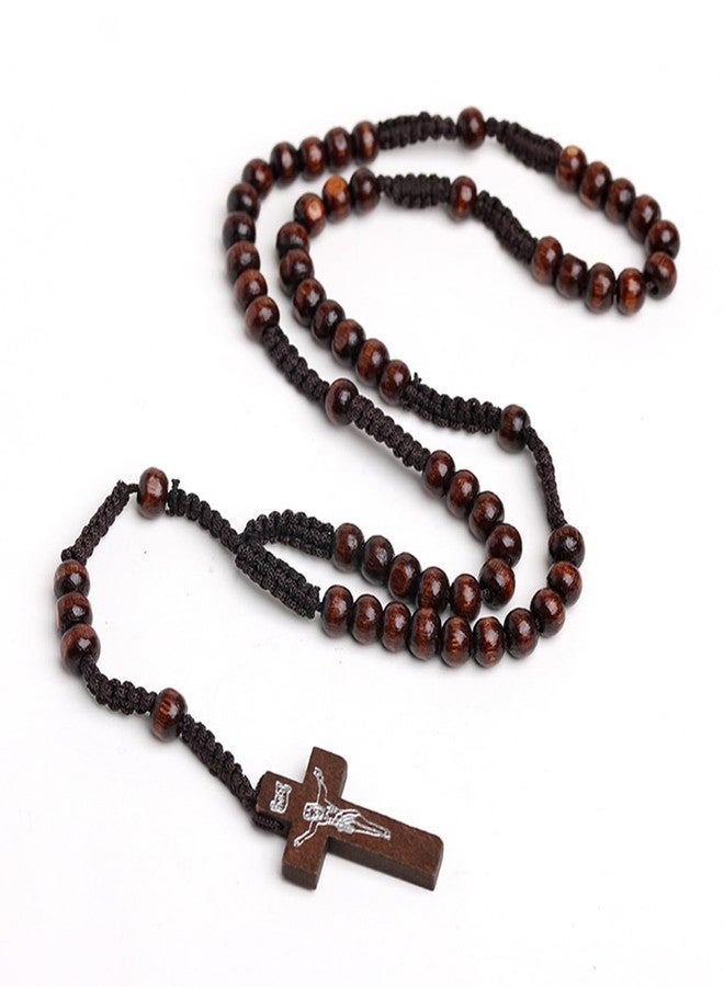 CHENGXIN, 4 Pcs Wooden Rosary Beads Catholic Necklace for Men Handmade Religious Crucifix Prayer Jesus Imprint Crosses Pendant Necklaces - Image 5